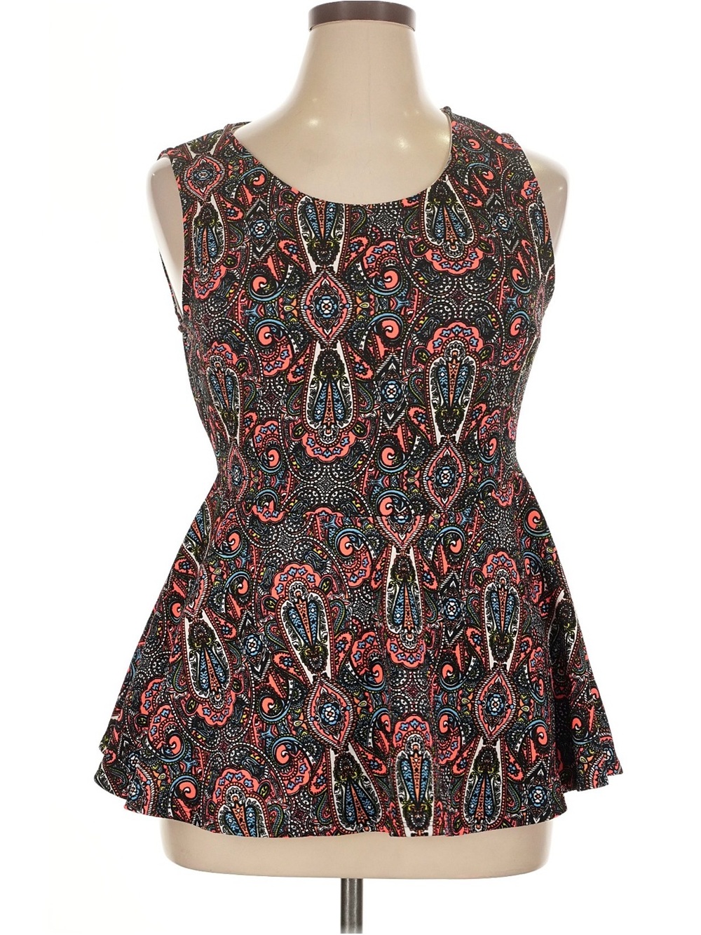 Sleeveless Paisley Peplum Camisole in Black and Coral